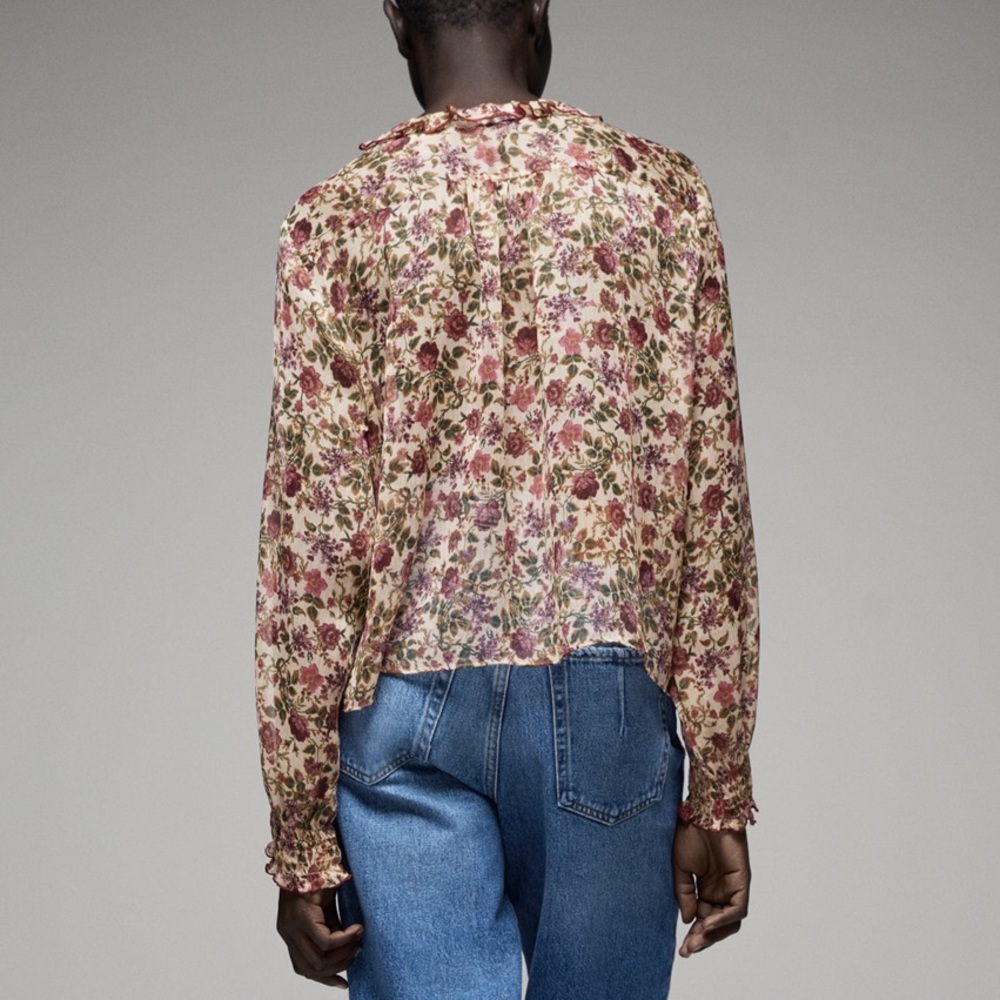 NWT ZARA Cropped Print Blouse M - Picture 5 of 7